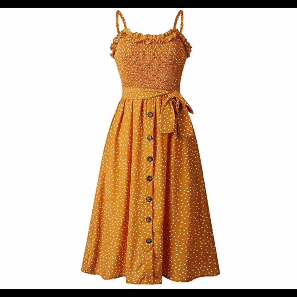 🆕Spaghetti Midi Dress with Belt and Pockets - Picture 3 of 3